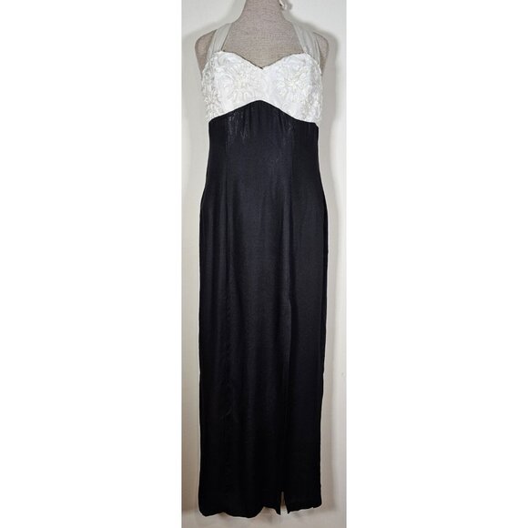 Vintage Zum Zum Size 7 / 8 Black Crepe White Ribbon Long Sheath Dress  Prom - Picture 1 of 10